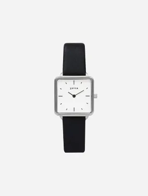 Kindred Watch with Silver & White Dial | Black Vegan Leather Strap