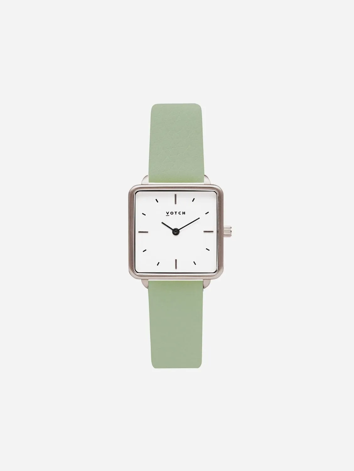 Kindred Watch with Silver & White Dial | Sage Vegan Leather Strap