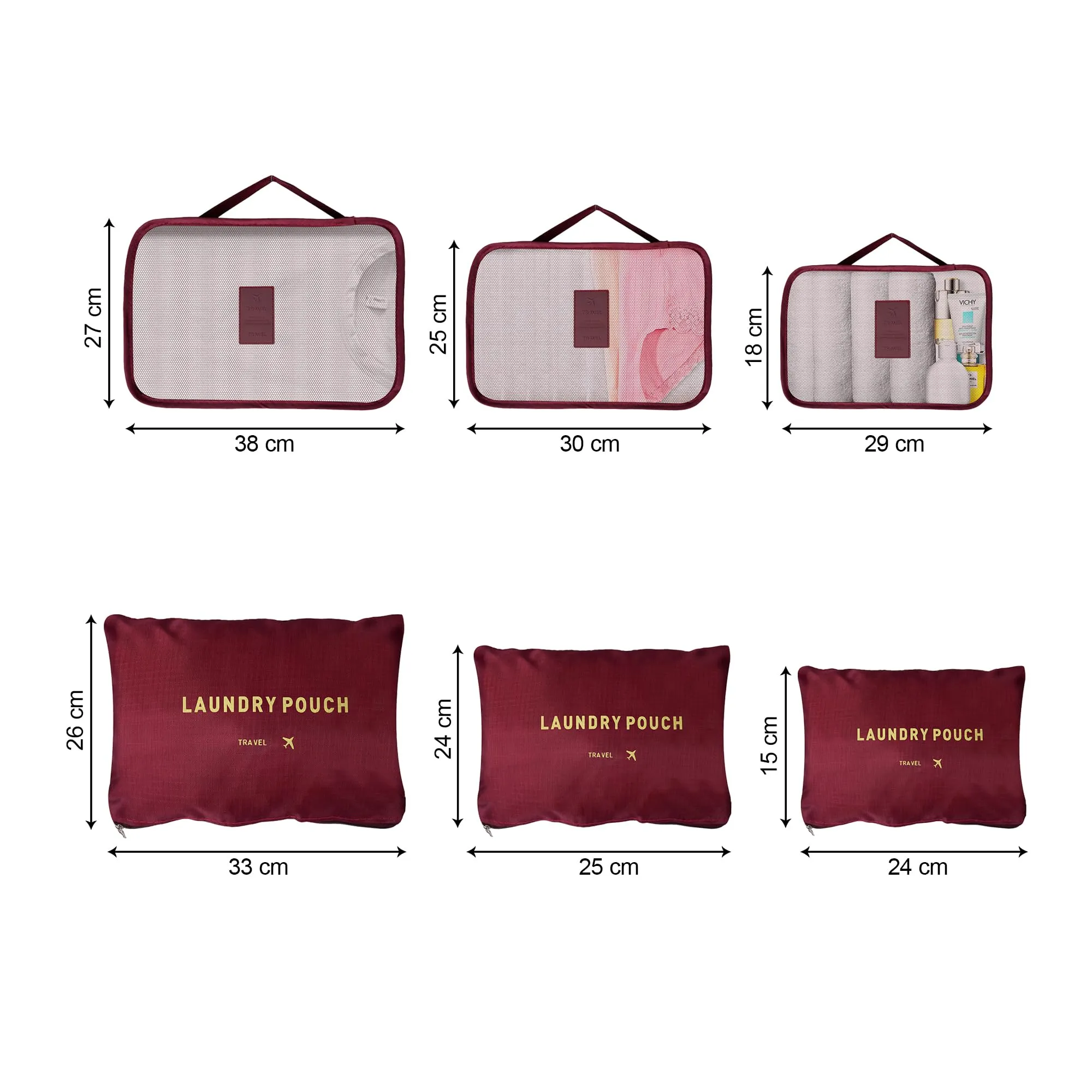 Kuber Industries 30 Pcs Travel Luggage Bag | Toiletry Bag for Jewellery-Watches-Bracelets | Multi-Purpose Storage Bag with Handle | Travel Utility Storage Pouches | LYN16-MRO | Maroon| Pack of 5