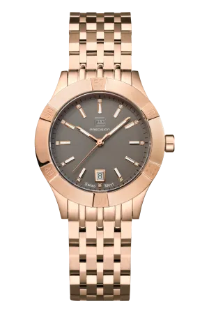 Lady's Rose-Tone Steel Glock Watch with Grey Dial