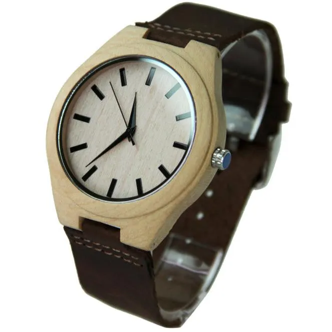 Leather Bamboo Wooden Watch