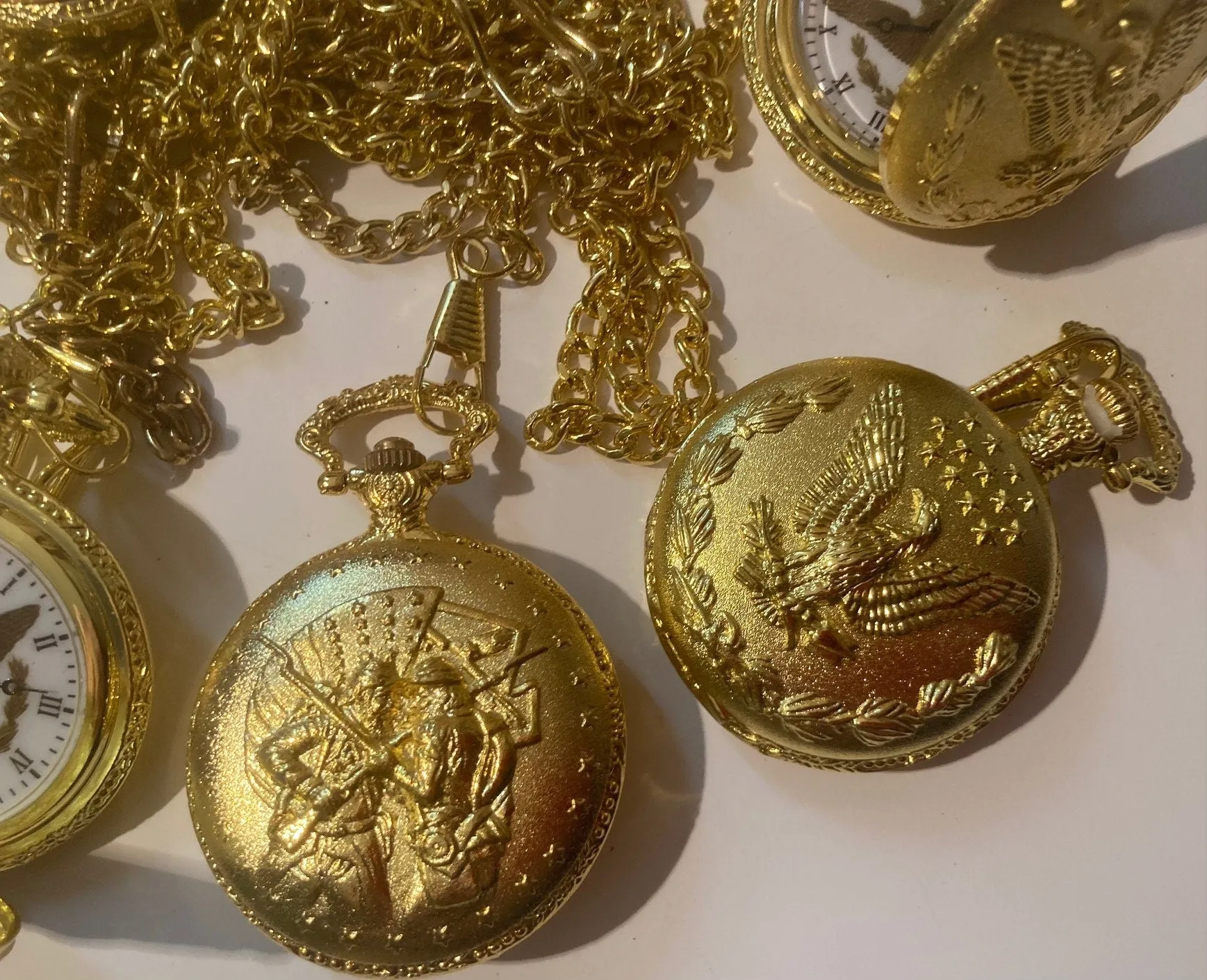 Lot of 8 Brass Pocket Watches, Eagle, Patriot, I Have Not Played With These At All, I Got Them In A Vintage Pocket Watches