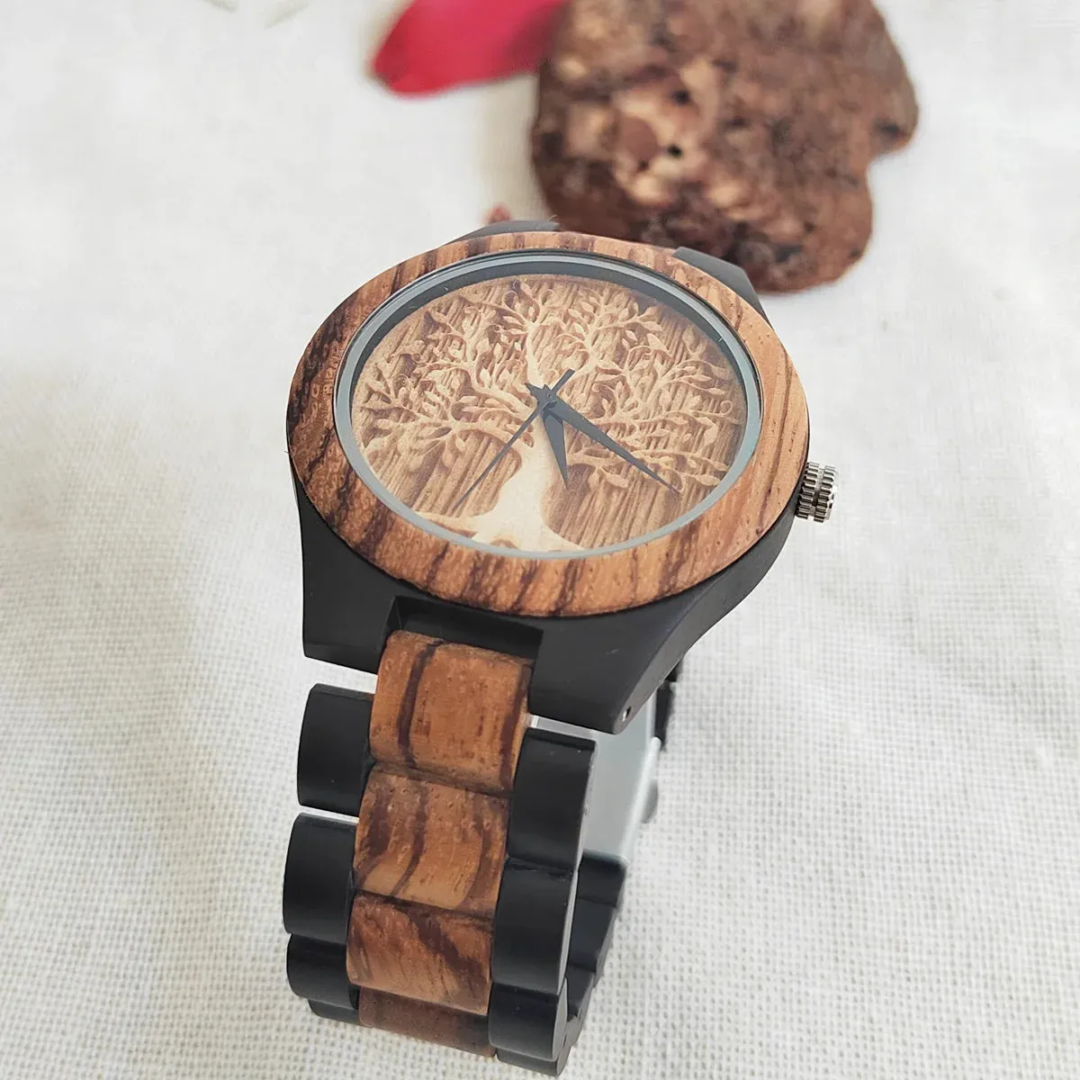 Lucky Tree Of Life Chronograph Fashion Hummingbird Dial Wood Quartz Wrist Viking Watch