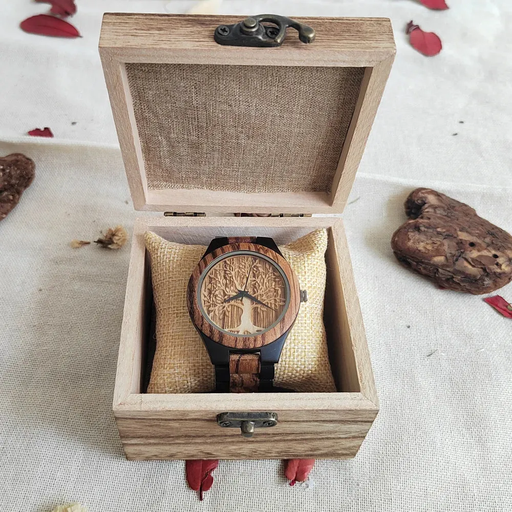 Lucky Tree Of Life Chronograph Fashion Hummingbird Dial Wood Quartz Wrist Viking Watch