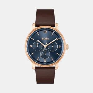 Men Quartz Blue Dial Multi-Function Leather Watch 1514126