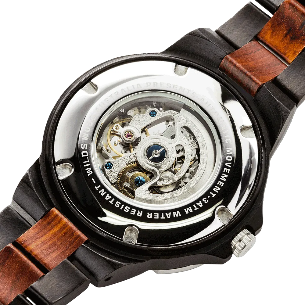 Men's Genuine Automatic Rose Ebony Wooden Watches No Battery Needed