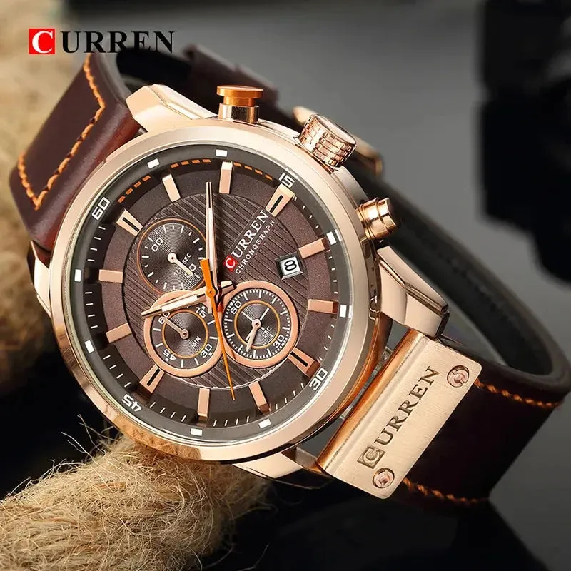 Men's Leather Sports Chronograph Watch