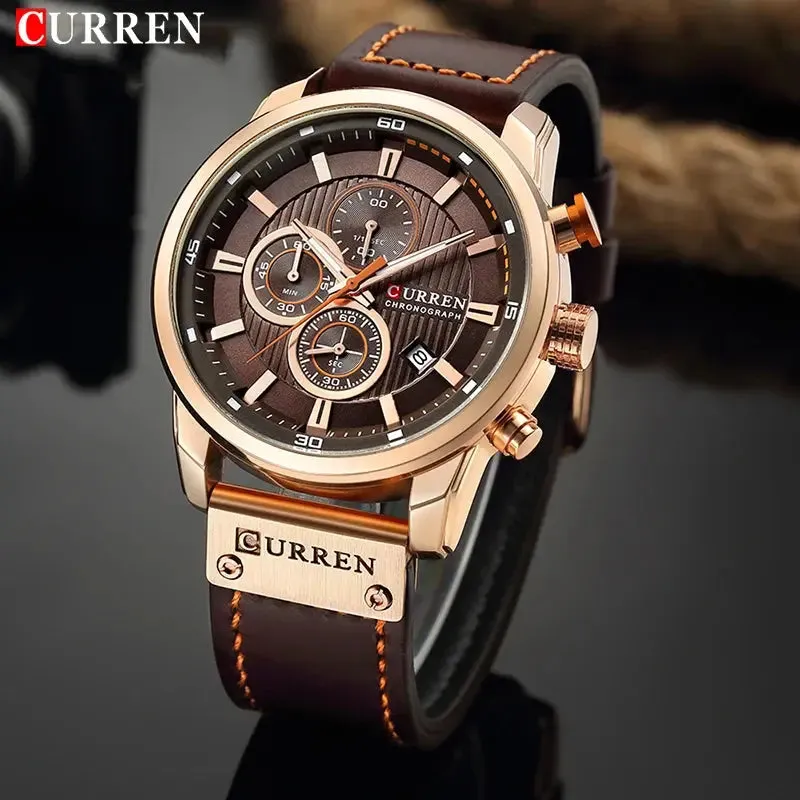 Men's Leather Sports Chronograph Watch