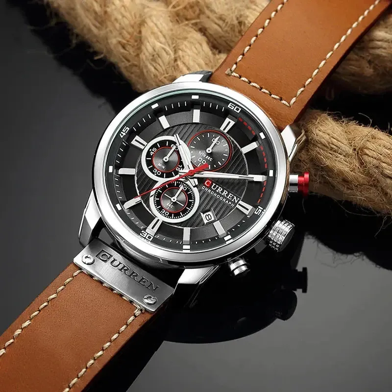 Men's Leather Sports Chronograph Watch