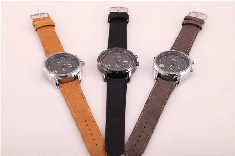 Miler Brand Mens Watches Top Brand Luxury Quartz Male Clock Casual Leather Band Watch Military Wristwatch Relogio Male