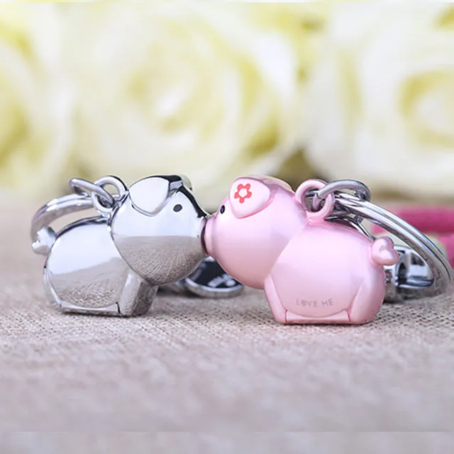 Milesi 3D kiss pig couple keychain for Lovers Gift Trinket lovely key holder women present Chaveiro Innovative Items with K0192