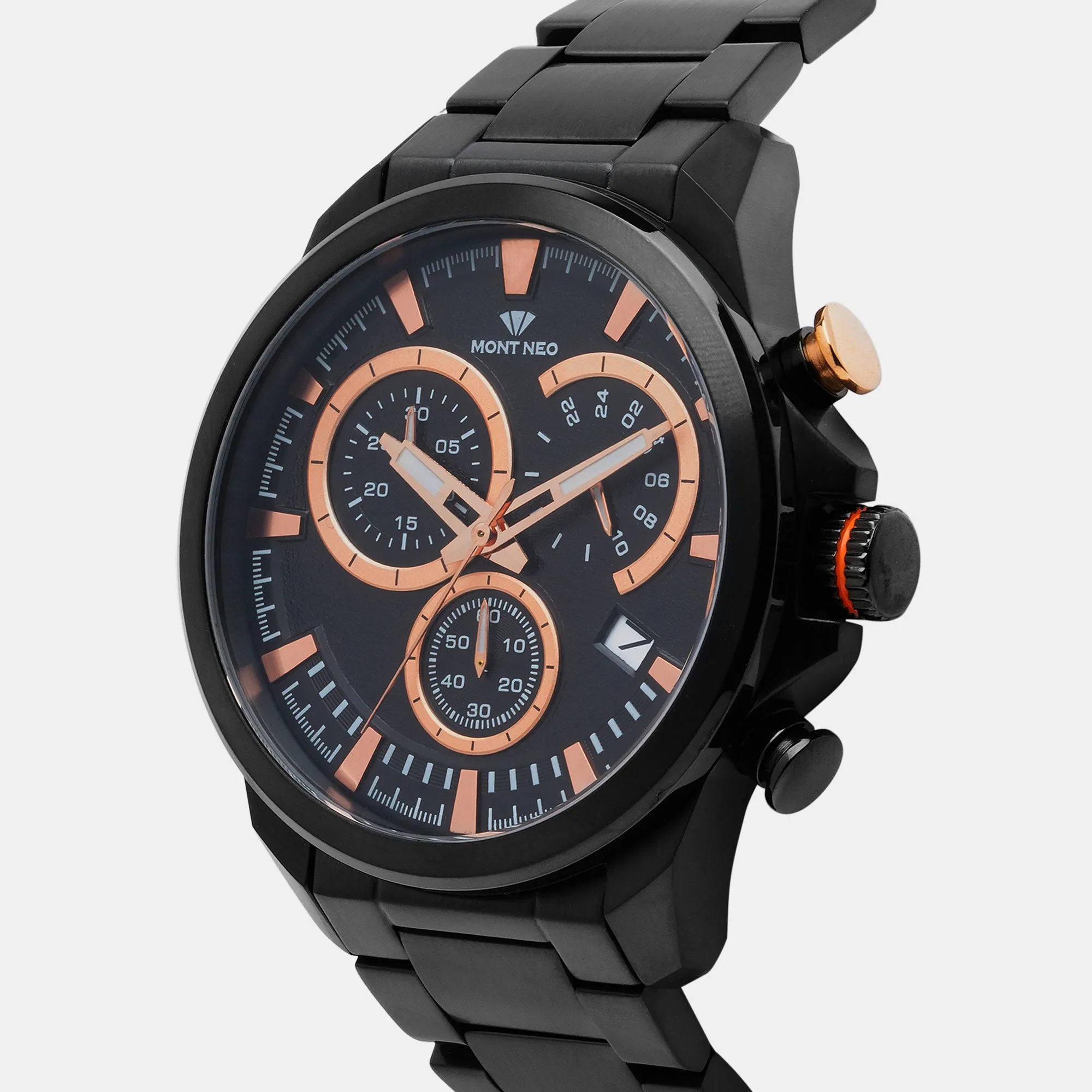 Modern Black Chronograph Men Stainless Steel Watch 7011M-M4404