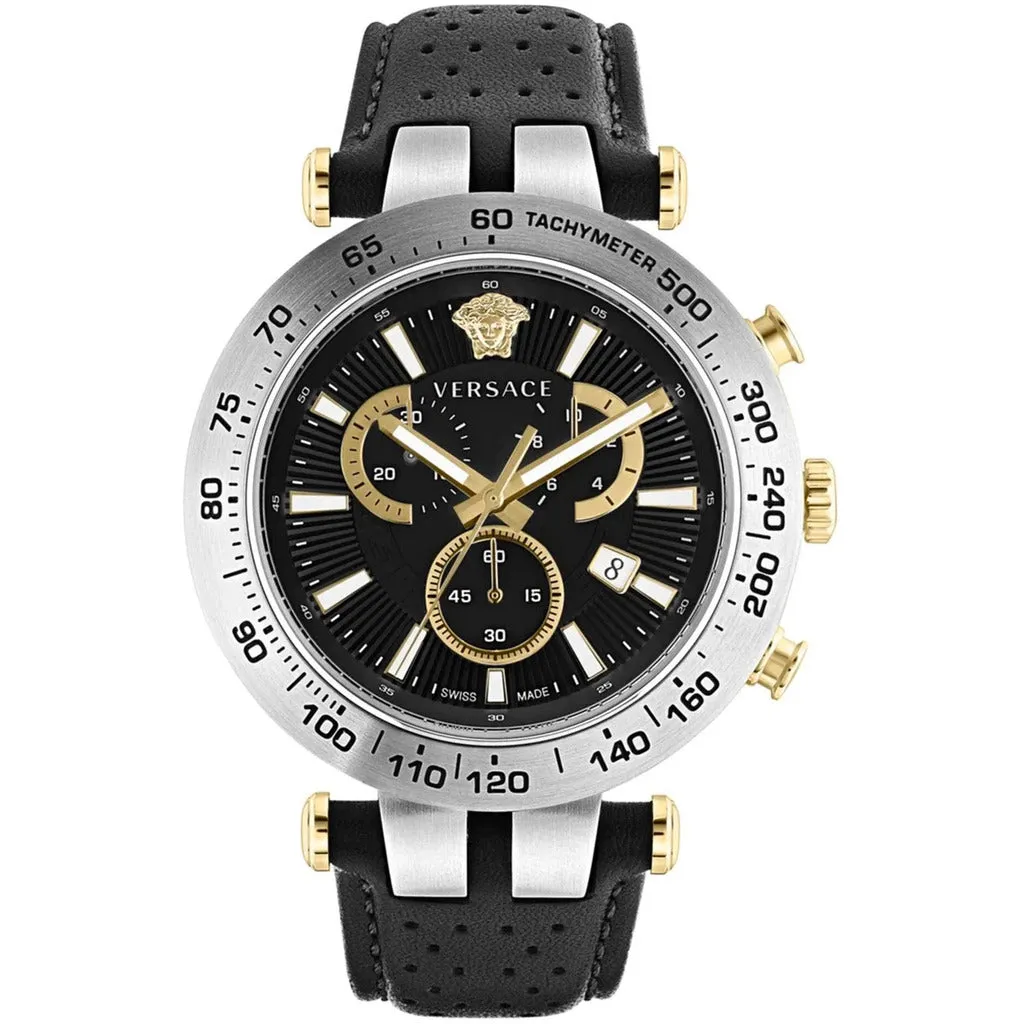 Modern Elegance Leather-Strap Stainless Steel Watch With Chronograph