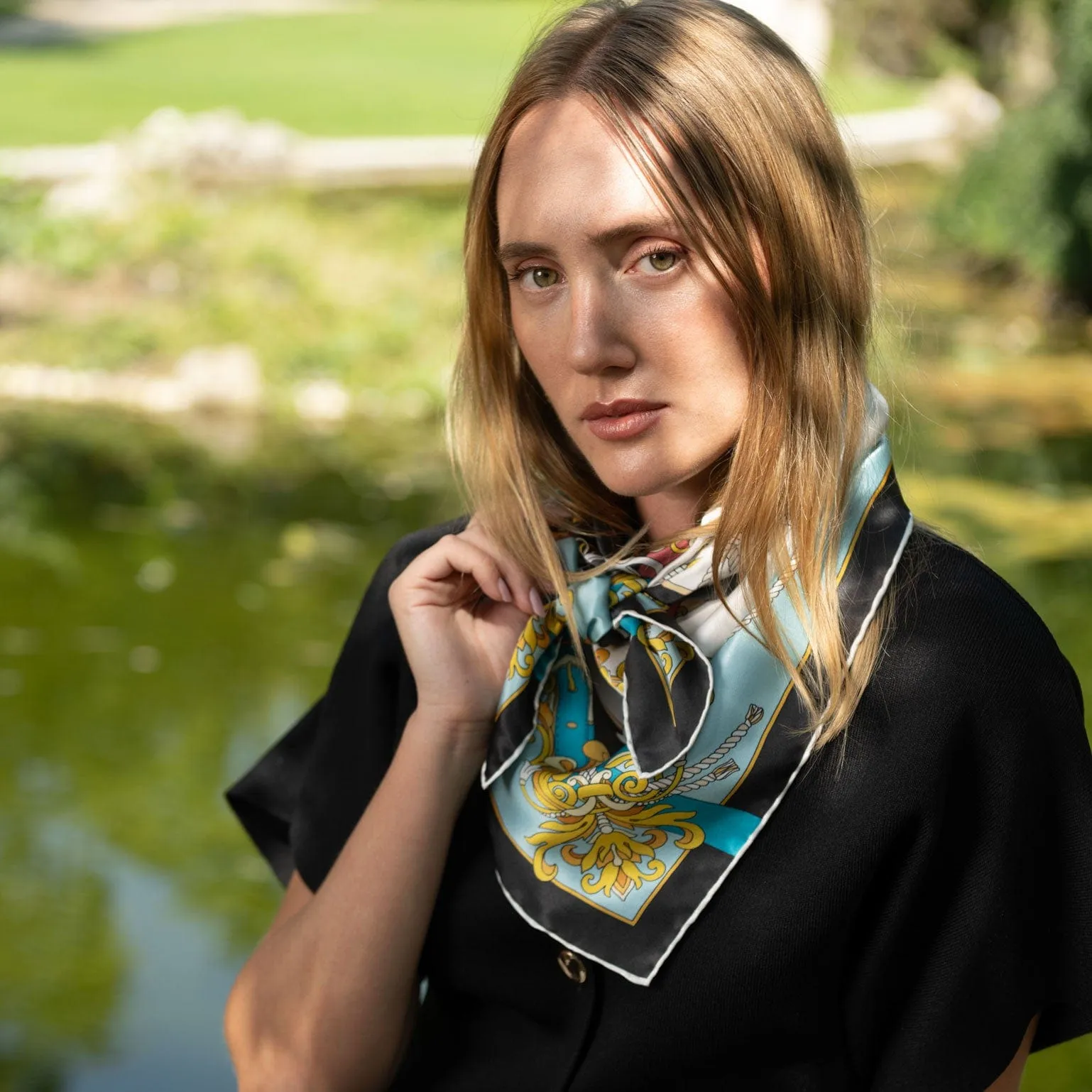 Moment in Time - Hand Rolled Silk Foulard - Aqua