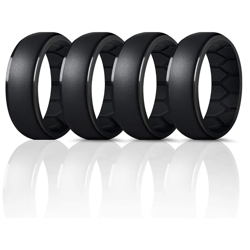 Multi-Pack Men's Silicone Wedding Rings with Breathable Airflow Inner Curve