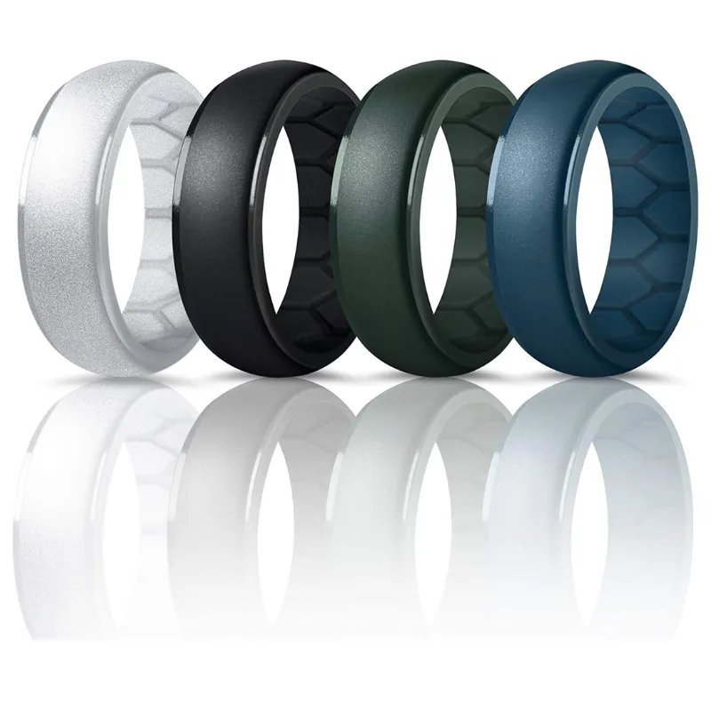 Multi-Pack Men's Silicone Wedding Rings with Breathable Airflow Inner Curve