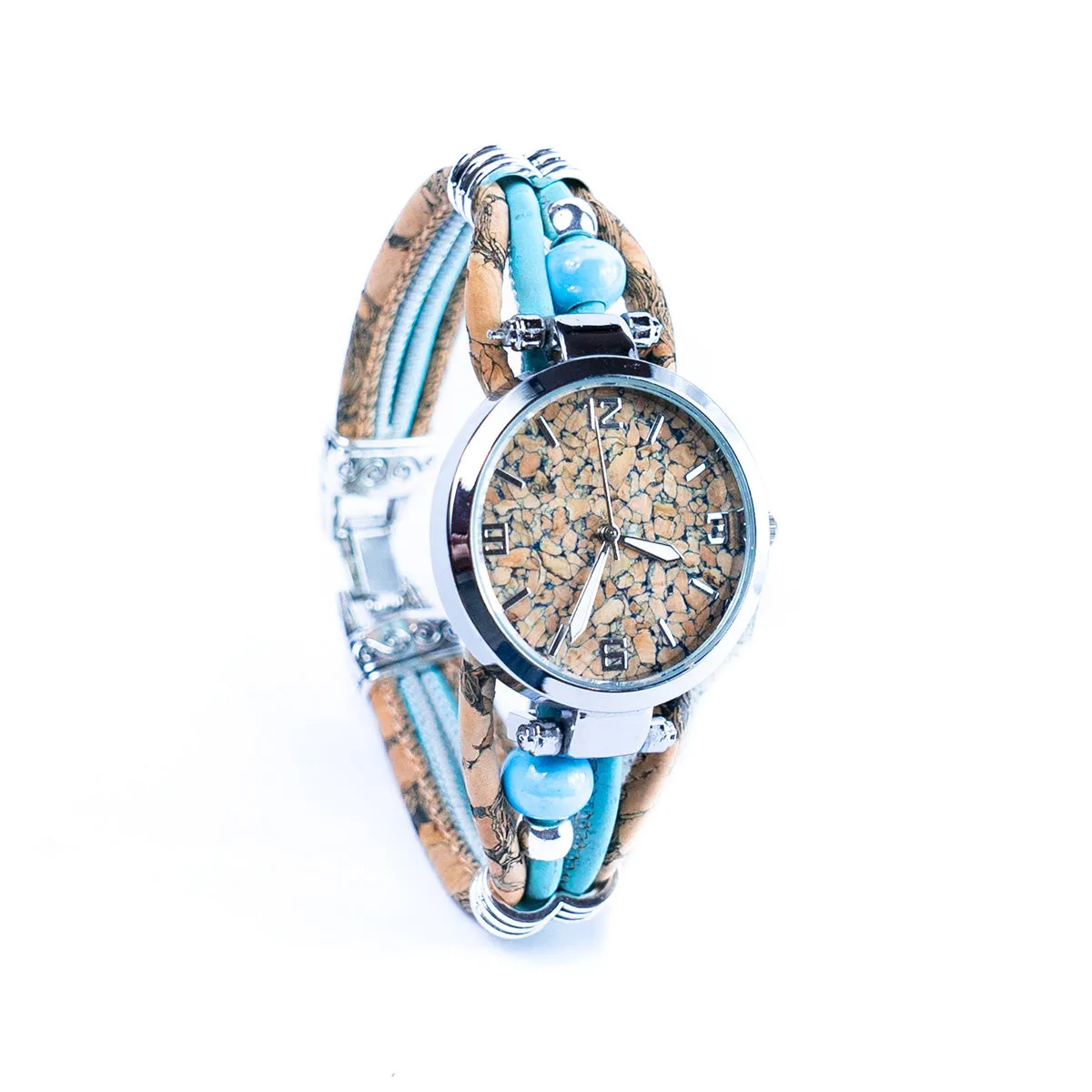 Natural Colored Cork Threads and Ceramic Beads Handmade DIY Ladies Fashion Watch WA-449