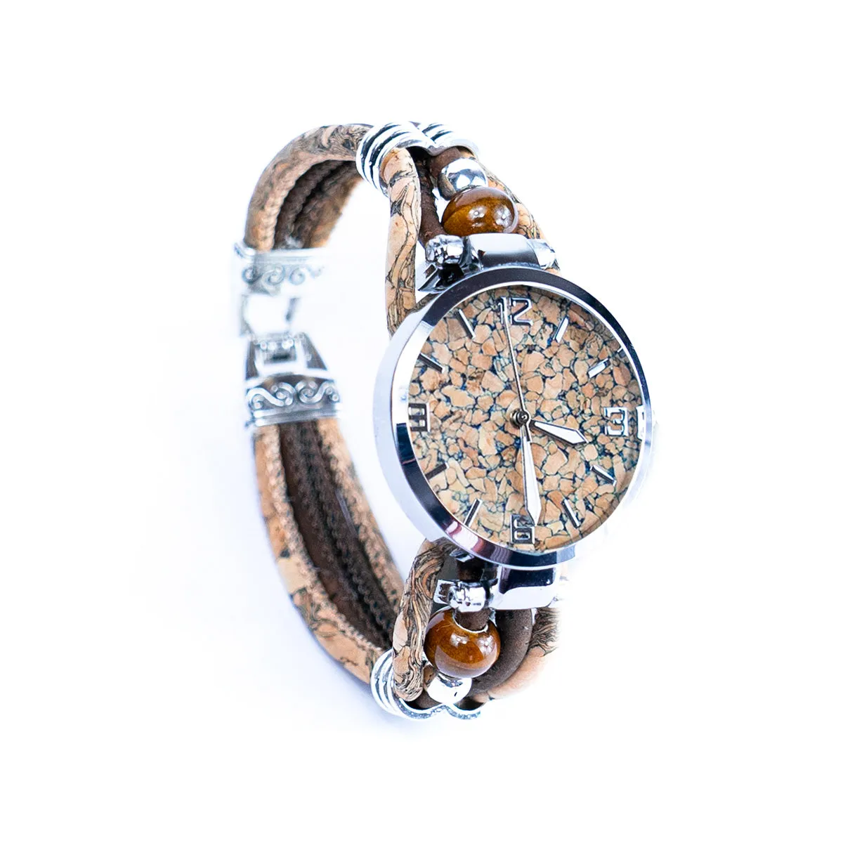 Natural Colored Cork Threads and Ceramic Beads Handmade DIY Ladies Fashion Watch WA-449