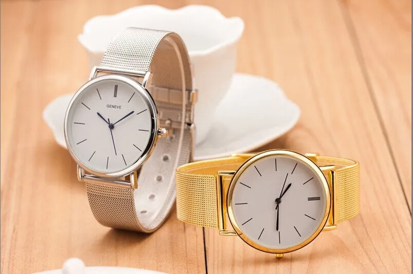 New Famous Brand Silver Casual Geneva Quartz Watch Women Metal Mesh Stainless Steel Dress Watches Relogio Feminino Clock