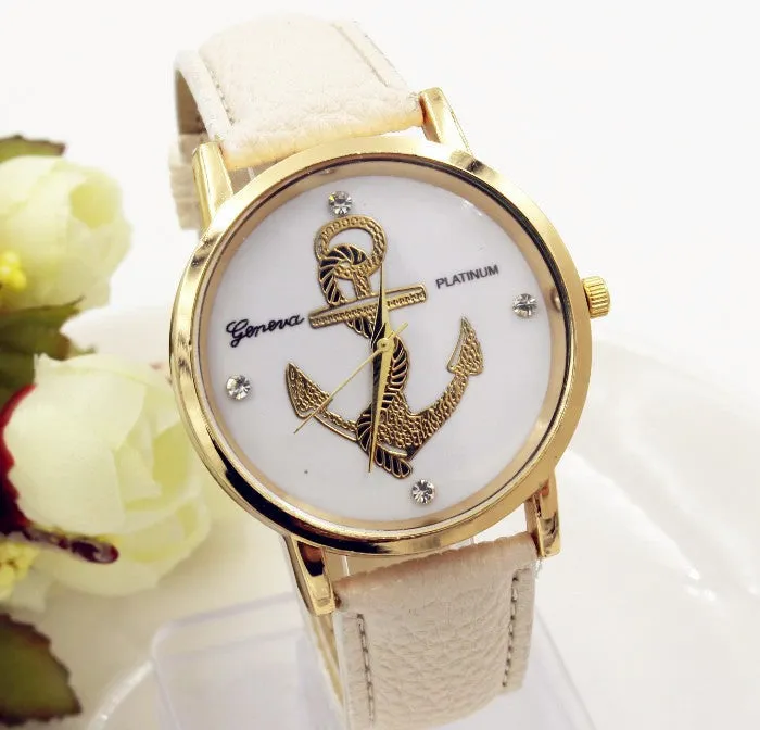 New Fashion Anchor Watches Leather GENEVA Watches For Women Dress Watches Quartz Watches