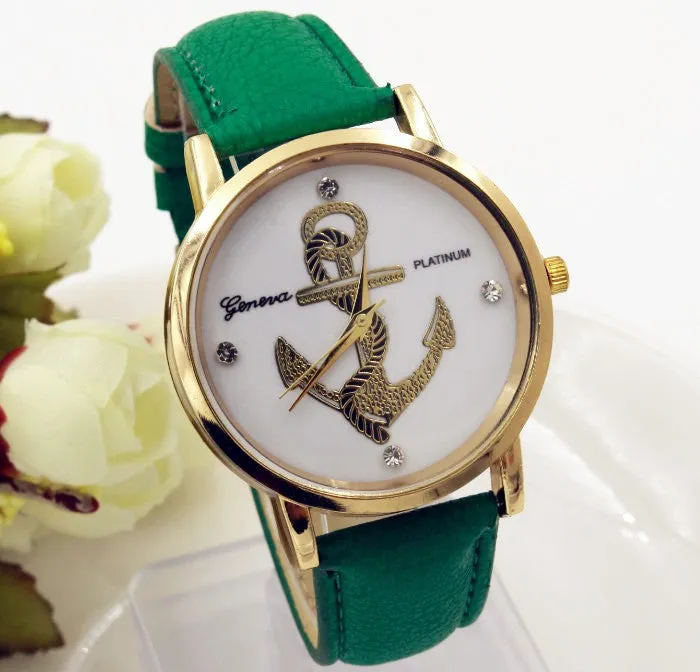 New Fashion Anchor Watches Leather GENEVA Watches For Women Dress Watches Quartz Watches