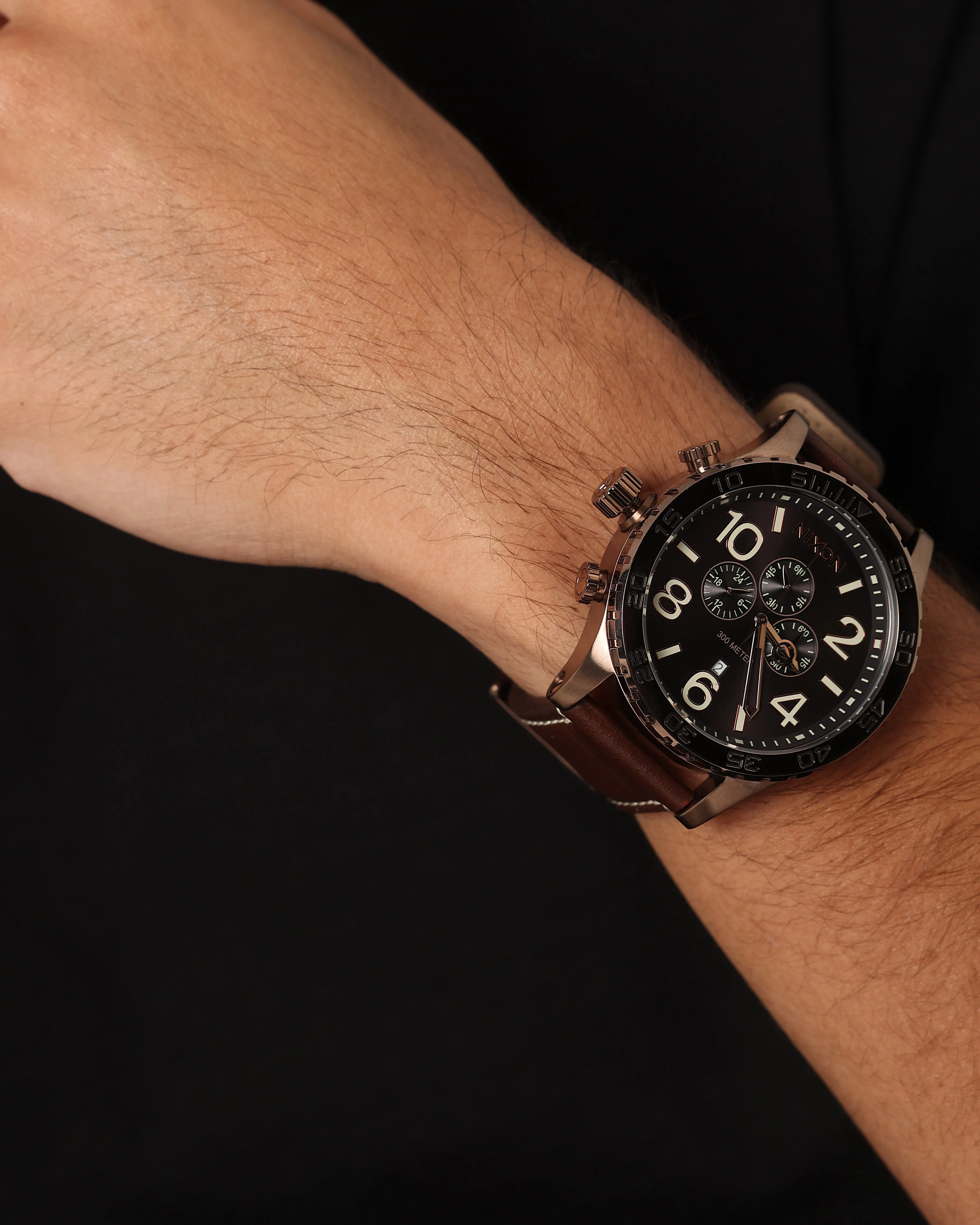 Nixon 51-30 Chrono Leather Watch Chocolate/Dark Roast Brown