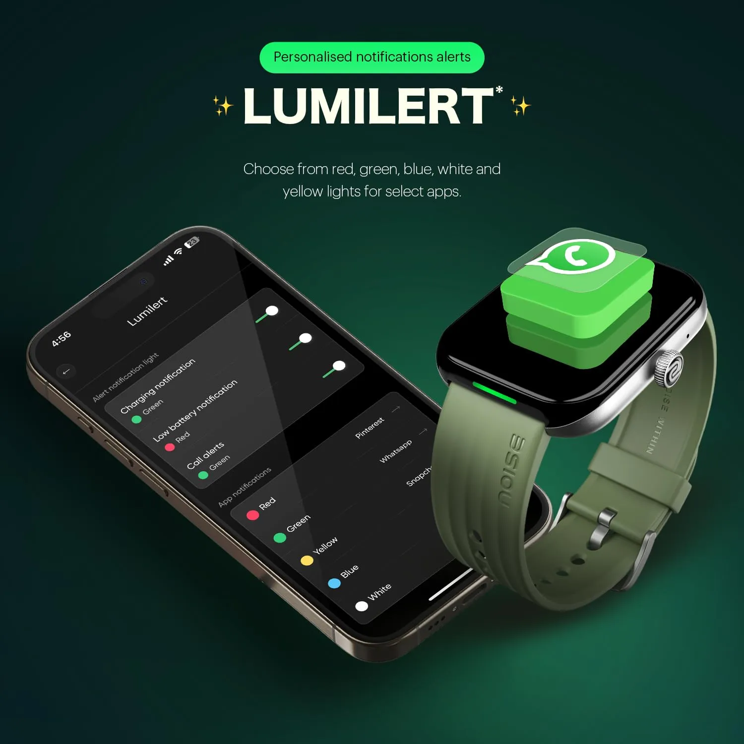 Noise Ultra 3 Luminary Smart Watch with India's 1st Ever Personalised Notification Alerts (Lumilert), 1.96" AMOLED, Premium Metallic Dial,Send Upto 5 Emojis (Lumiping), Health Suite (Olive Green)