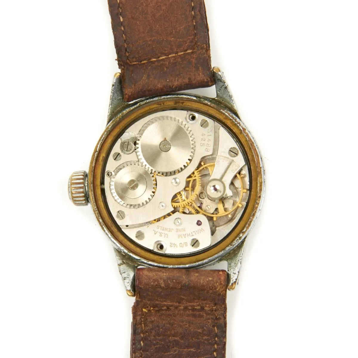 Original U.S. WWII 1942 Army 9-Jewel Wrist Watch by Waltham with Original Leather Band - Fully Functional