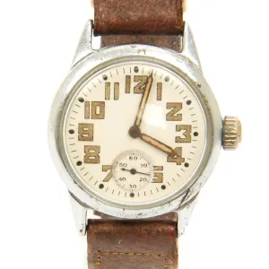 Original U.S. WWII 1942 Army 9-Jewel Wrist Watch by Waltham with Original Leather Band - Fully Functional