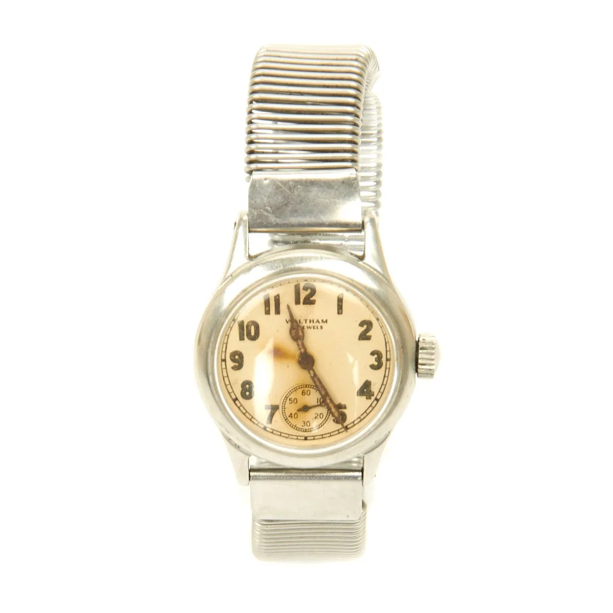 Original U.S. WWII Army 17-Jewel Wrist Watch by Waltham with Vintage Slinky Band - Fully Functional