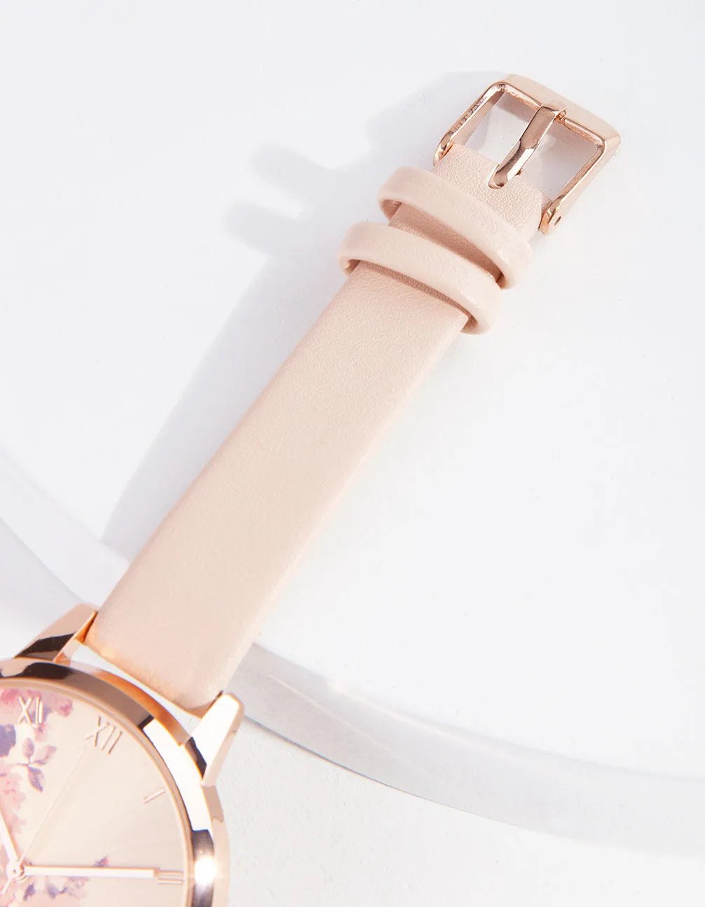 Pink Floral PU Strap Watch