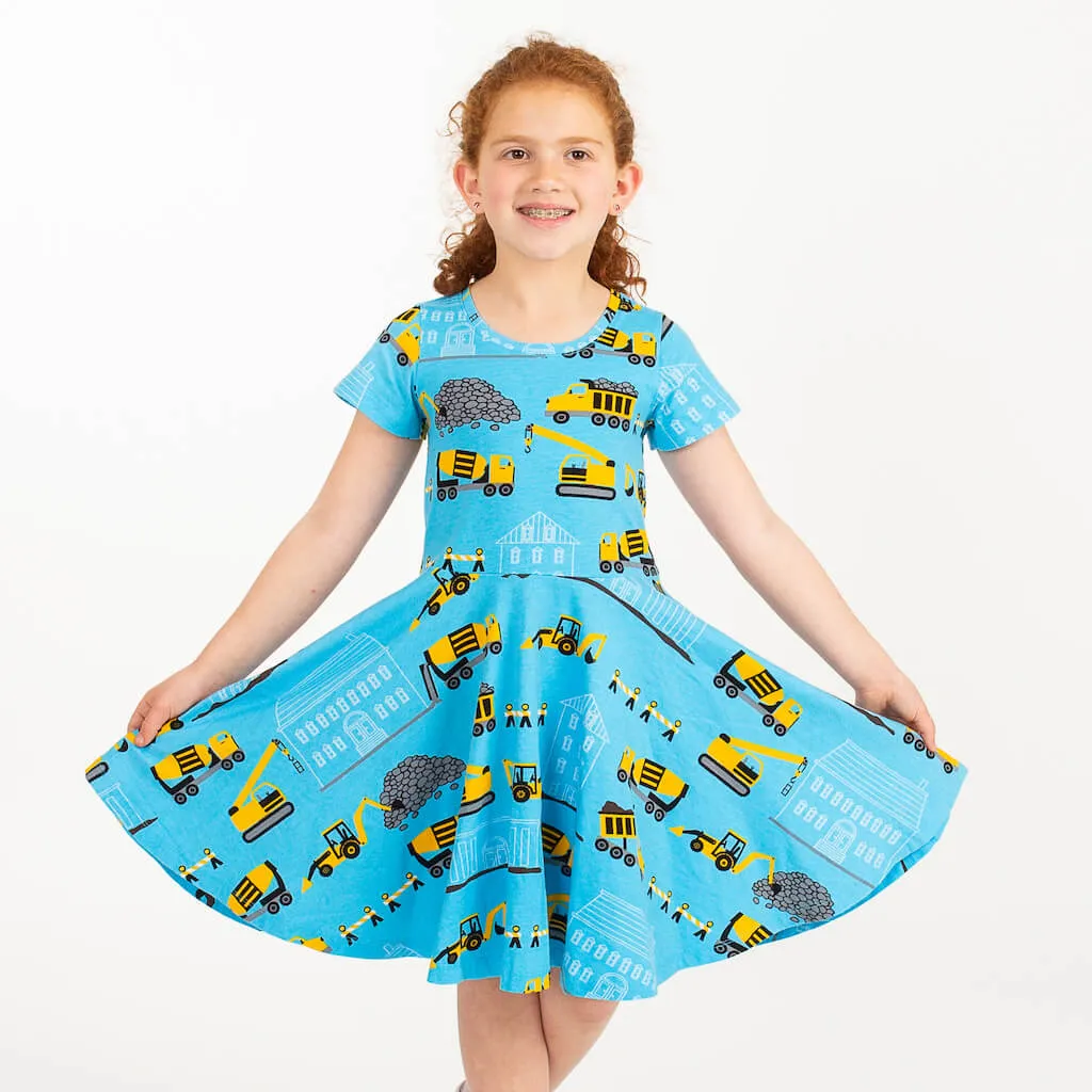 "Groundbreaker" Construction Trucks Short Sleeve Super Twirler Dress