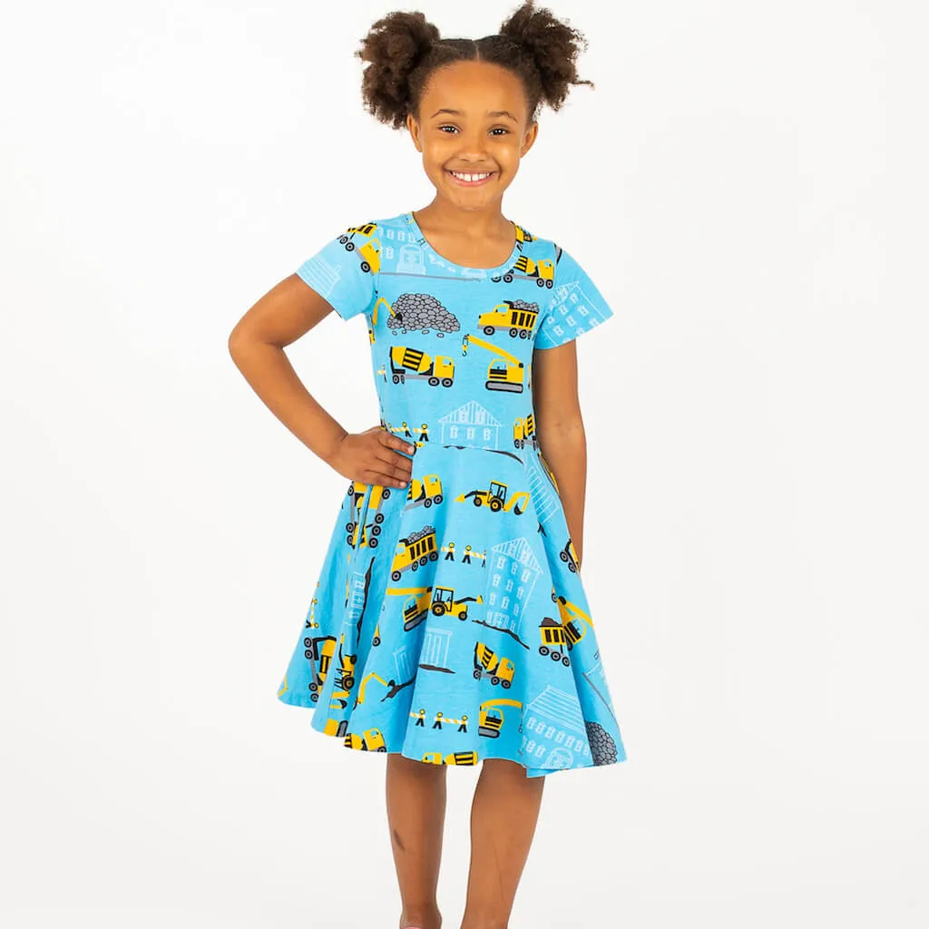 "Groundbreaker" Construction Trucks Short Sleeve Super Twirler Dress