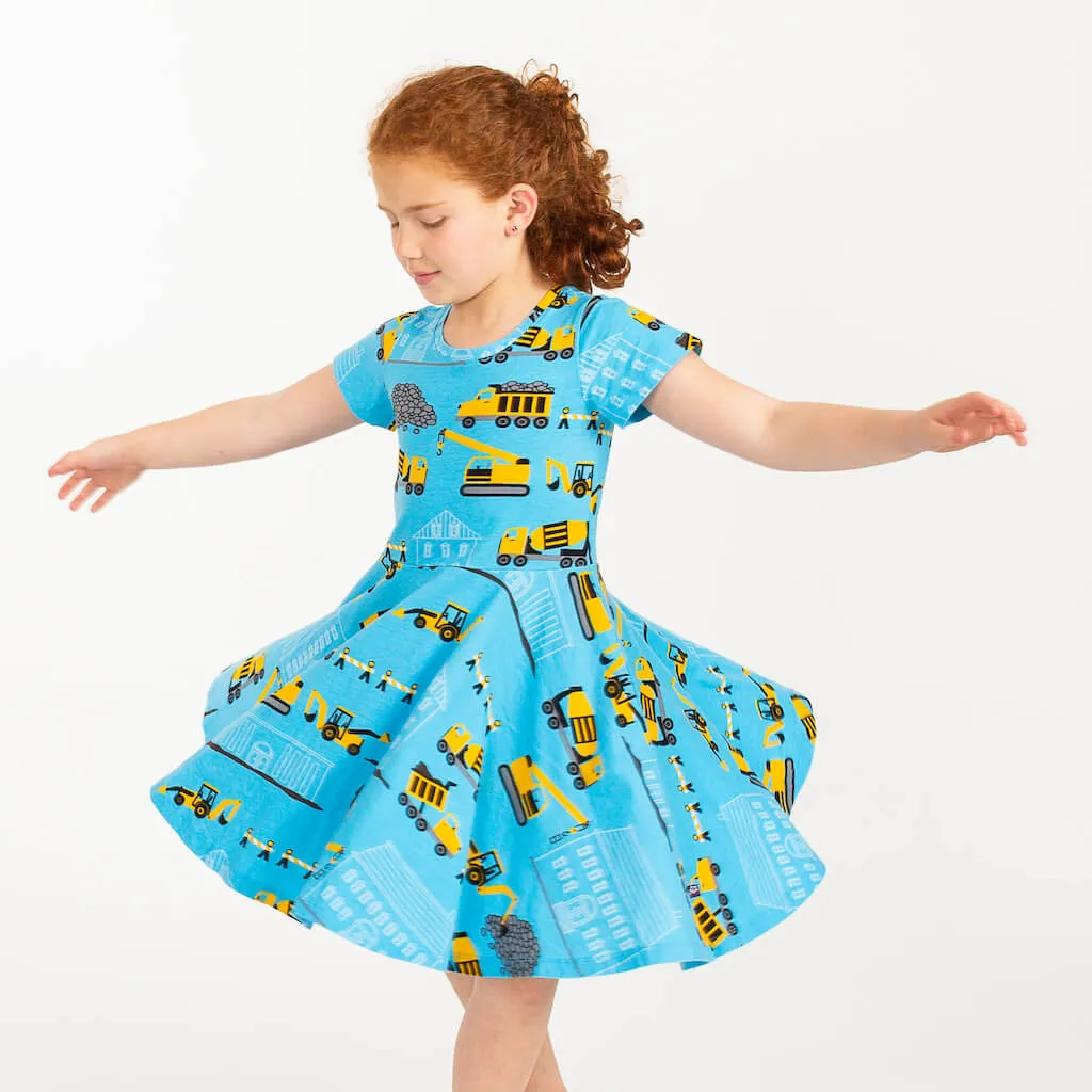 "Groundbreaker" Construction Trucks Short Sleeve Super Twirler Dress