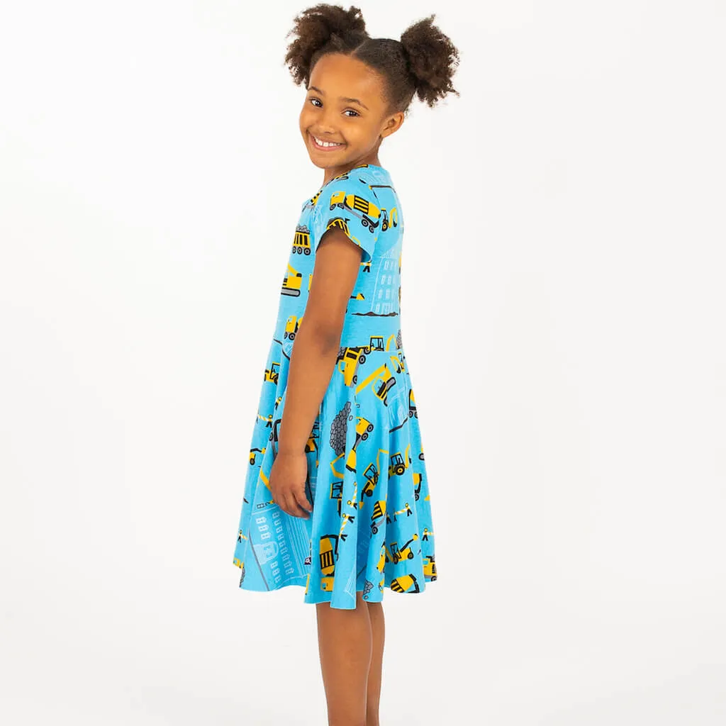 "Groundbreaker" Construction Trucks Short Sleeve Super Twirler Dress