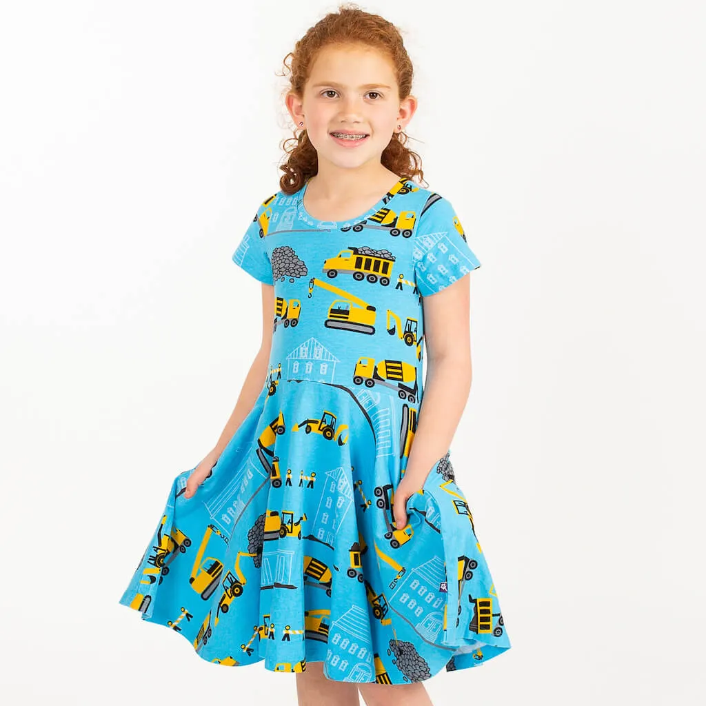 "Groundbreaker" Construction Trucks Short Sleeve Super Twirler Dress