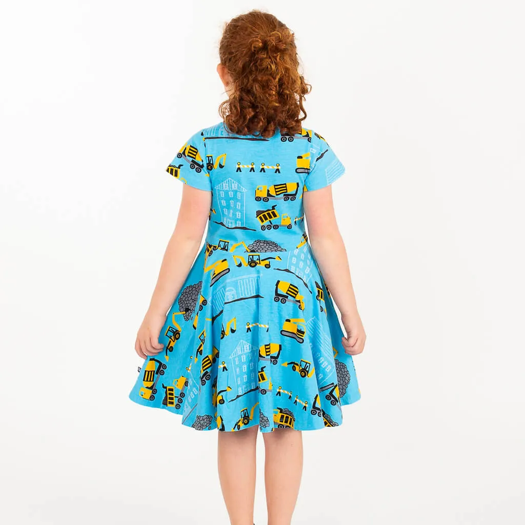 "Groundbreaker" Construction Trucks Short Sleeve Super Twirler Dress