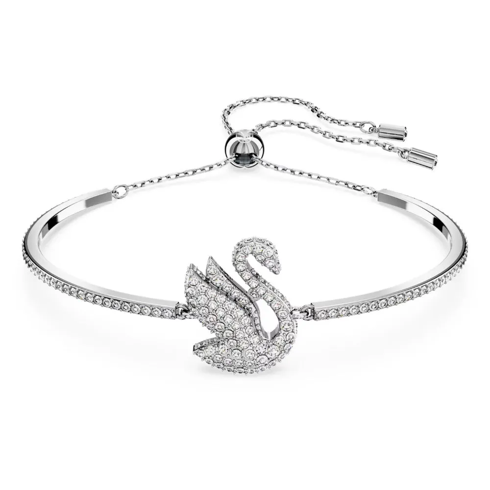 "Swarovski Iconic Swan bangle , White, Rhodium plated"