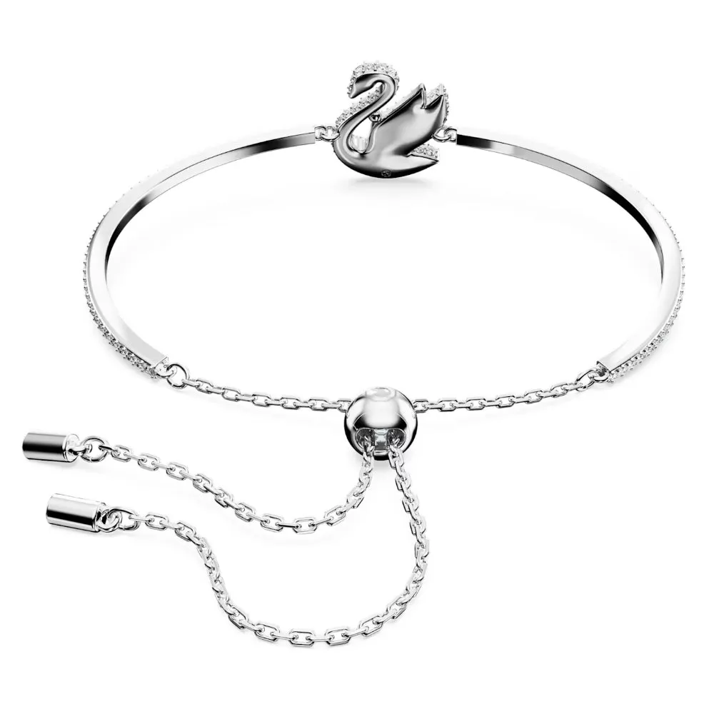 "Swarovski Iconic Swan bangle , White, Rhodium plated"