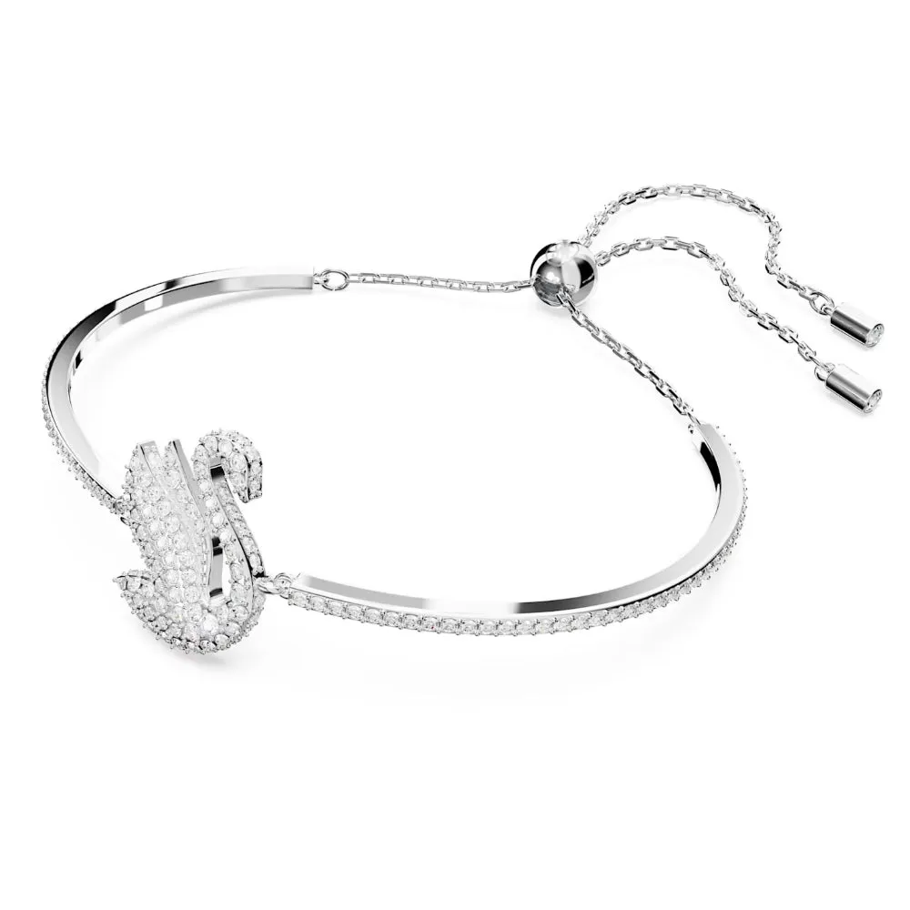 "Swarovski Iconic Swan bangle , White, Rhodium plated"