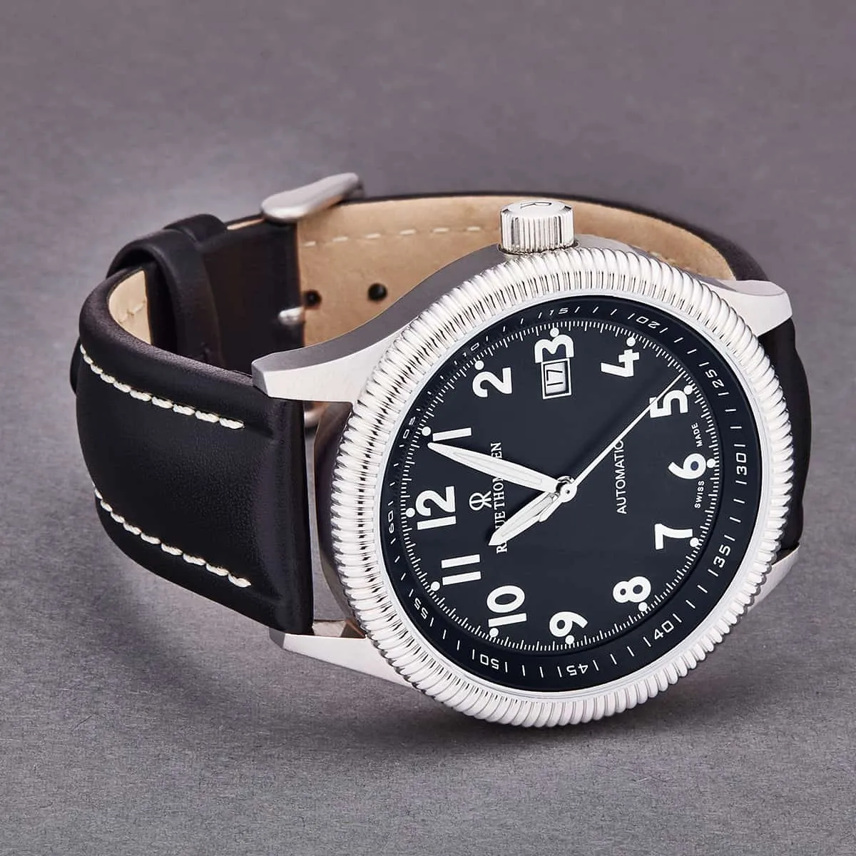 Revue Thommen Men's 17060.2524'Pilot' Black Dial Black Leather Strap Date Automatic Watch