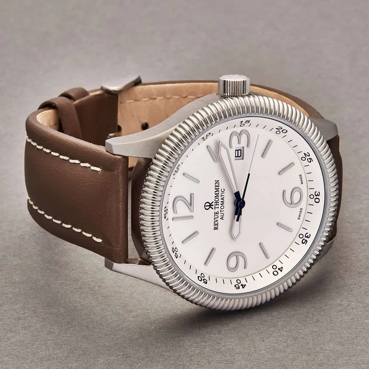 Revue Thommen Men's 17060.2528 'Pilot' Silver Dial Brown Leather Strap Automatic Watch