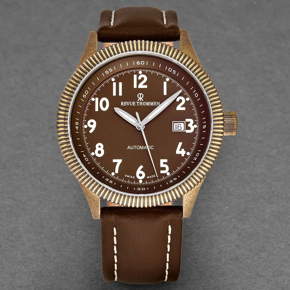 Revue Thommen Men's 17060.2586 'Airspeed Vintage' Brown Dial Brown Leather Strap Swiss Automatic Watch