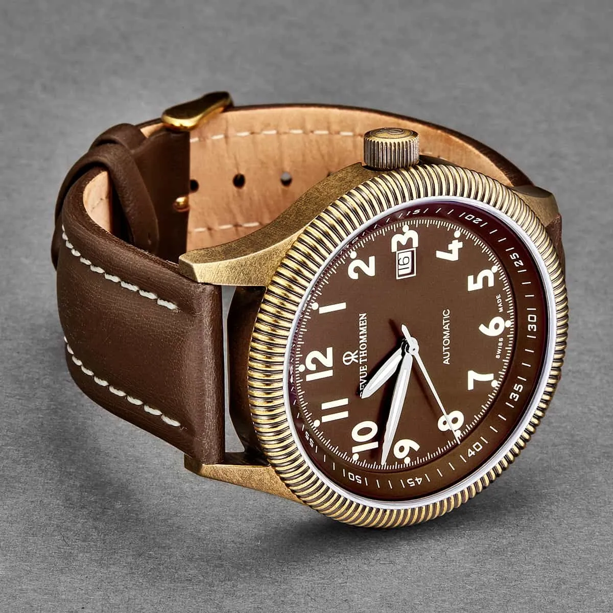 Revue Thommen Men's 17060.2586 'Airspeed Vintage' Brown Dial Brown Leather Strap Swiss Automatic Watch