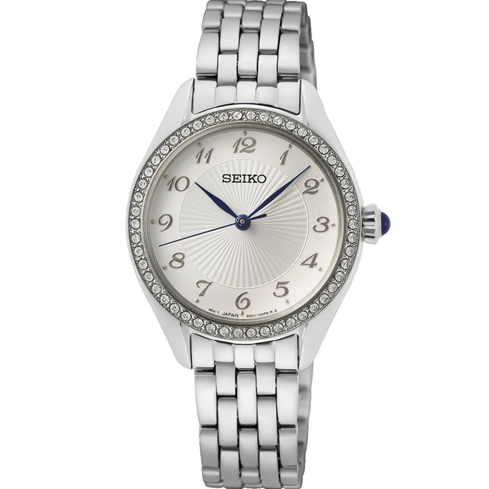 Seiko SUR479P Stone Set Silver Tone Womens Watch