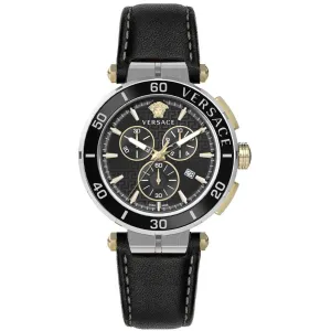 Sophisticated Men's Stainless Steel Chronograph Watch with Black Dial and Leather Band