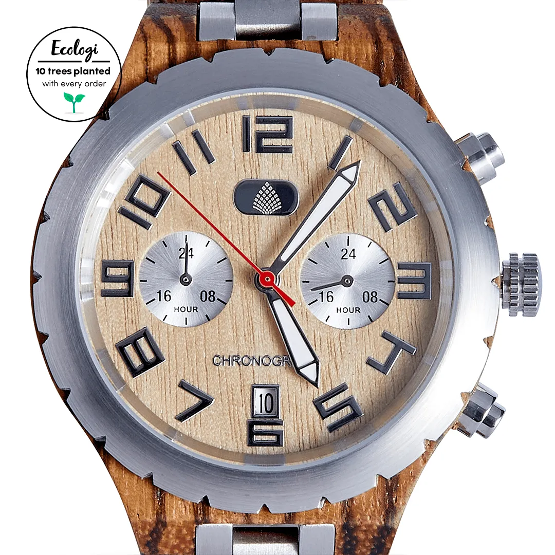 The Sandalwood Men's Vegan Wooden Watch | Brown & Silver