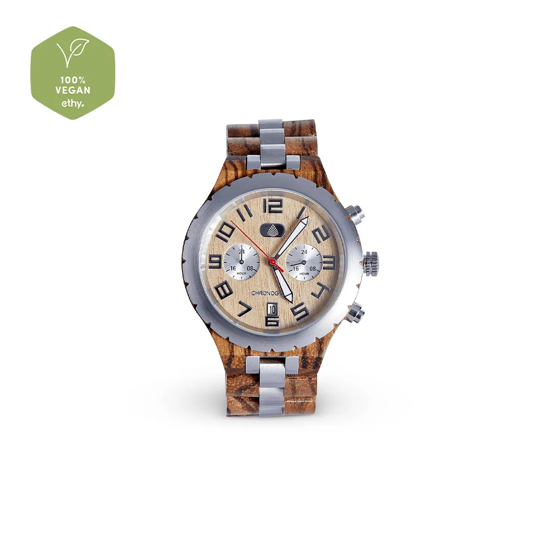 The Sandalwood Men's Vegan Wooden Watch | Brown & Silver