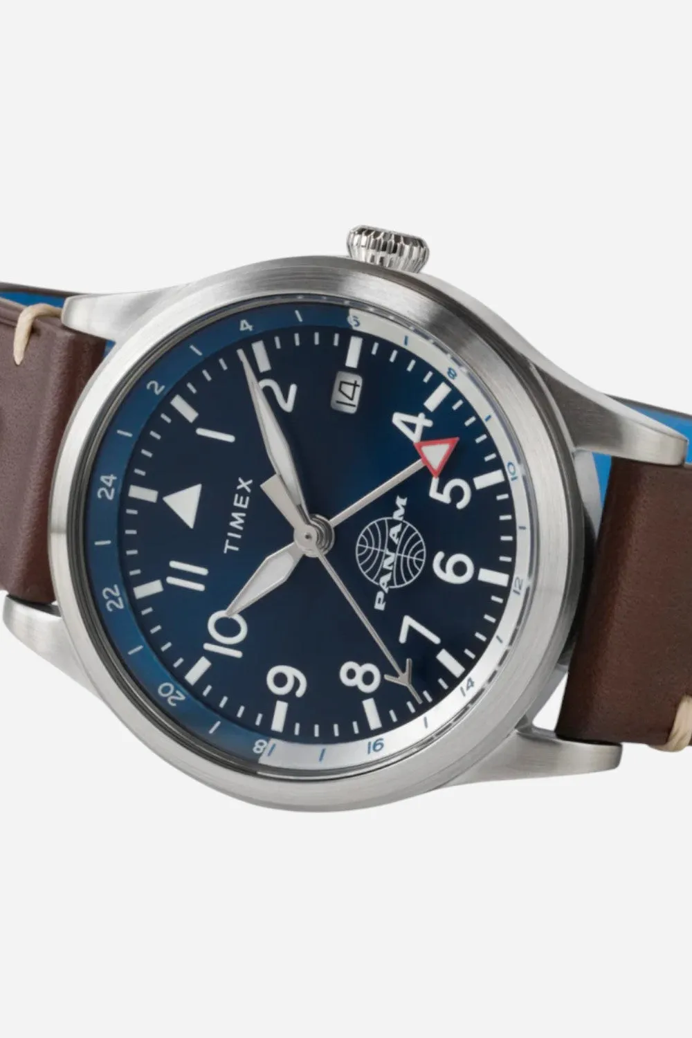 Timex Waterbury GMT x Pan Am® 39mm Leather Strap Watch