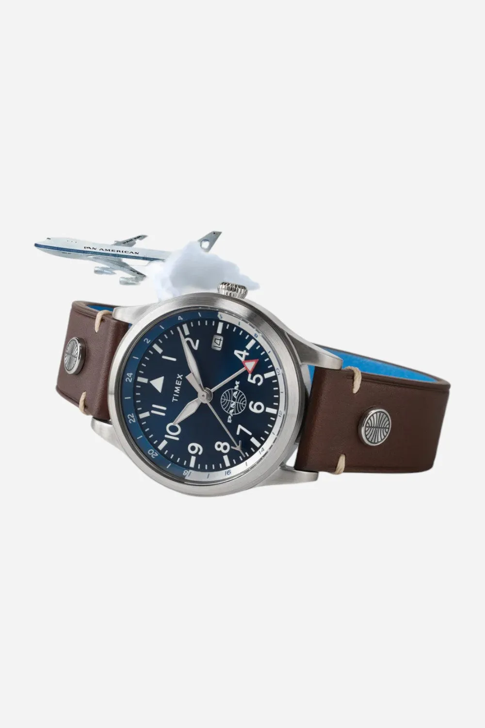 Timex Waterbury GMT x Pan Am® 39mm Leather Strap Watch